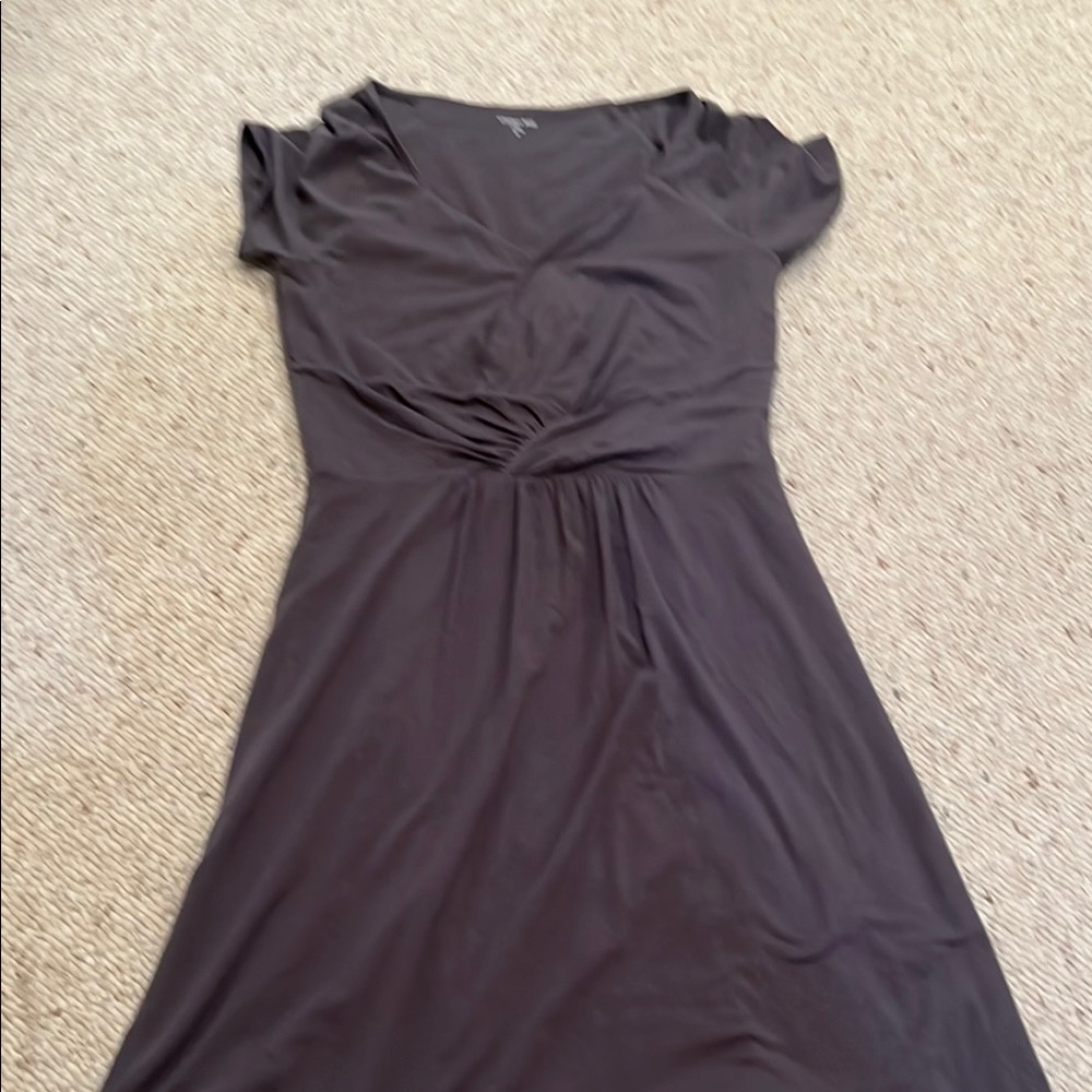 Garnet Hill Gray A-Line Midi Dress Crew Neck Short Sleeve